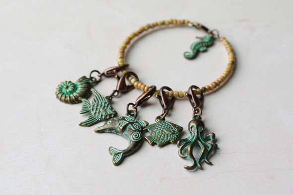 Fancy Sea Animals Stitch Markers with Beaded Holder