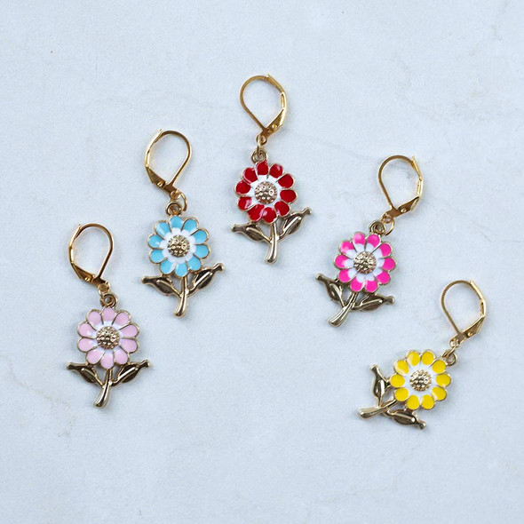 Gold & Enamel Flower Stitch Markers – Set of 5